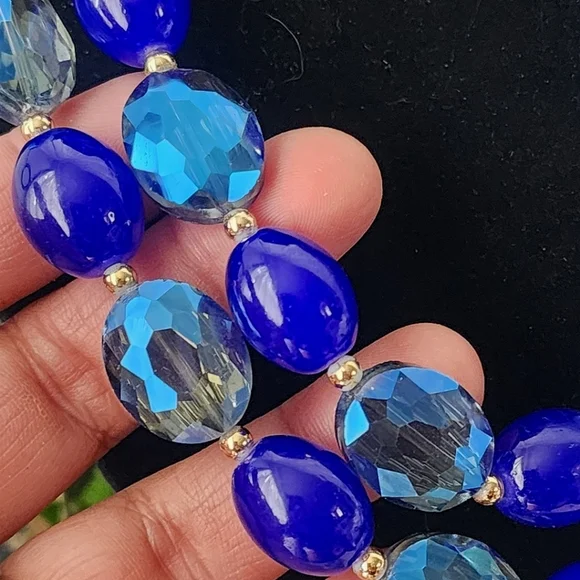 AB Blue Glass Bead Double Strand Necklace - Picture 7 of 9